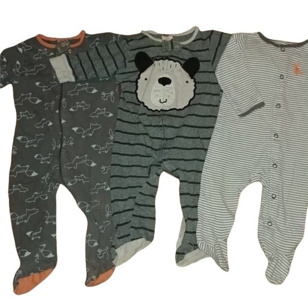 Gerber Carter's 3 Footed Sleepers Infant Baby Sz 6-9 Months Gray White Orange